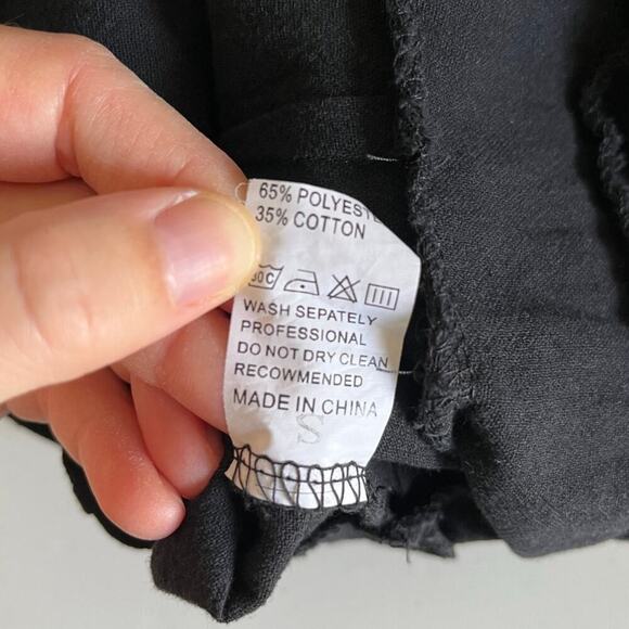 Black Wide Leg Overalls Boho Beach Coastal Loungewear Open Back Buttons Small - Picture 7 of 10